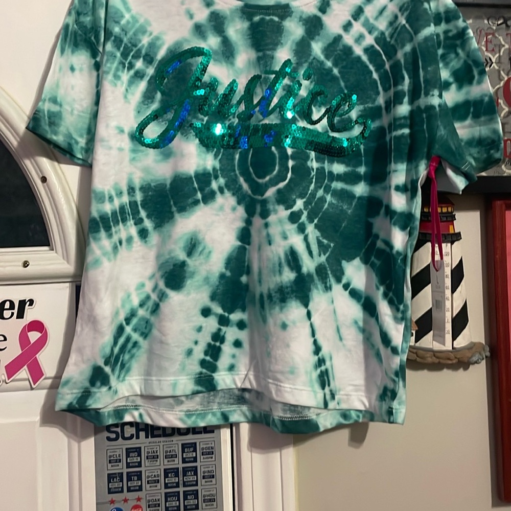 Justice Green and White Tie-Dye Short Sleeve Tee